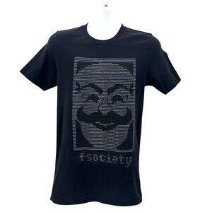 Designed By Humans Mens Medium Shirt Fsociety Binary Code Hack Mustache Smile